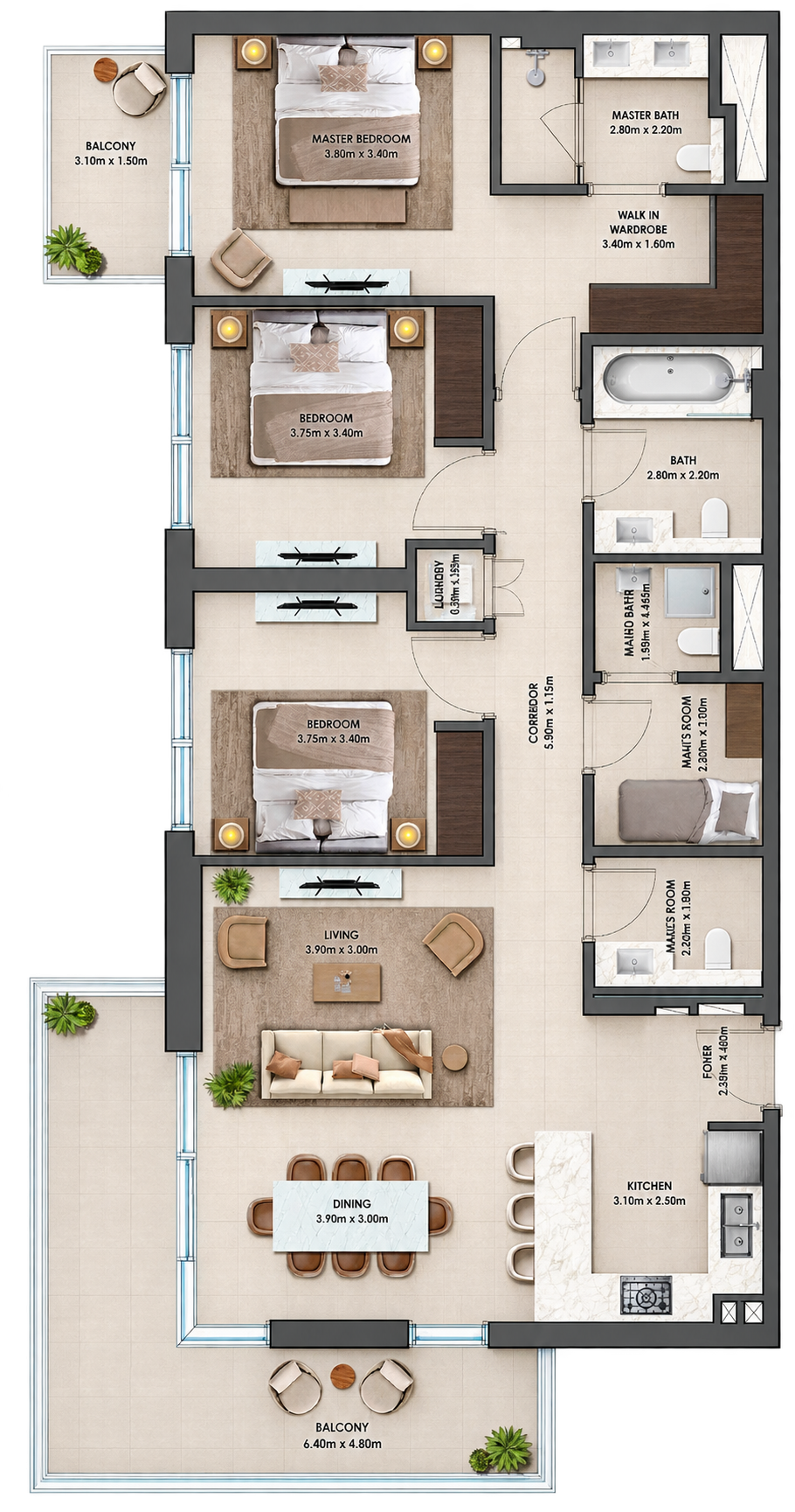 3 Bedroom floor plan